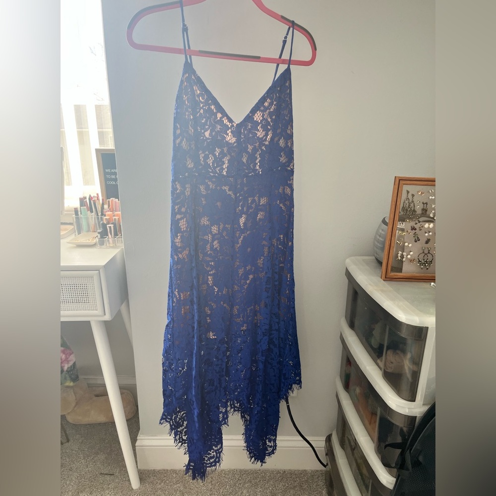 Lulus - Blue Lace Midi Dress